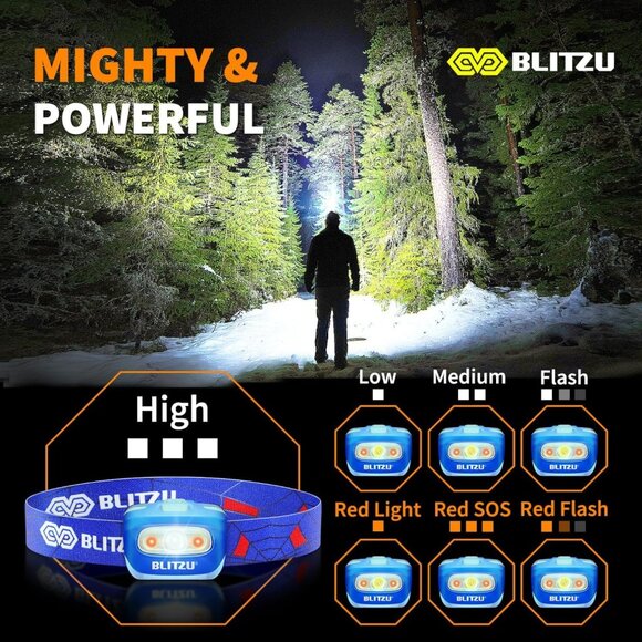 BLITZU Hands-Free Headlamp, Blue, 165 Lumen, Battery Powered, Waterproof - Picture 5 of 5